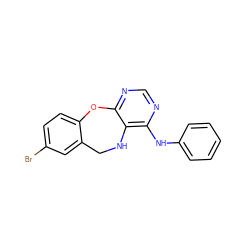 Brc1ccc2c(c1)CNc1c(Nc3ccccc3)ncnc1O2 ZINC000028572345