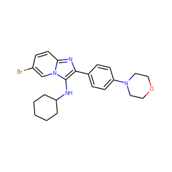 Brc1ccc2nc(-c3ccc(N4CCOCC4)cc3)c(NC3CCCCC3)n2c1 ZINC000073297177