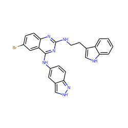 Brc1ccc2nc(NCCc3c[nH]c4ccccc34)nc(Nc3ccc4n[nH]cc4c3)c2c1 ZINC001772656535