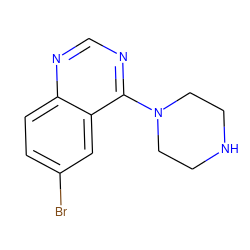 Brc1ccc2ncnc(N3CCNCC3)c2c1 ZINC000004226385