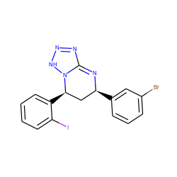 Brc1cccc([C@H]2C[C@@H](c3ccccc3I)N3NN=NC3=N2)c1 ZINC000213604676