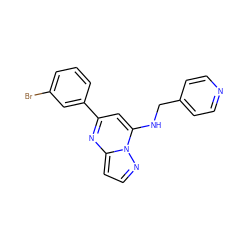 Brc1cccc(-c2cc(NCc3ccncc3)n3nccc3n2)c1 ZINC000014948091