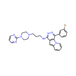 Brc1cccc(-c2nnc(NCCCN3CCN(c4ncccn4)CC3)c3cc4ccccn4c23)c1 ZINC000049781260