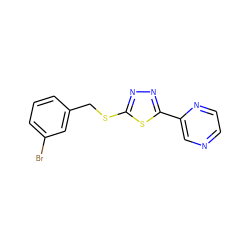 Brc1cccc(CSc2nnc(-c3cnccn3)s2)c1 ZINC000095574878