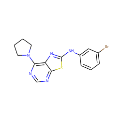 Brc1cccc(Nc2nc3c(N4CCCC4)ncnc3s2)c1 ZINC000653822866