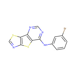 Brc1cccc(Nc2ncnc3c2sc2ncsc23)c1 ZINC000003815234