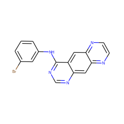 Brc1cccc(Nc2ncnc3cc4nccnc4cc23)c1 ZINC000003815106