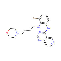 Brc1cccc(Nc2ncnc3ccncc23)c1NCCCCN1CCOCC1 ZINC000029133746