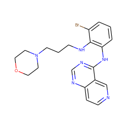 Brc1cccc(Nc2ncnc3ccncc23)c1NCCCN1CCOCC1 ZINC000029133795