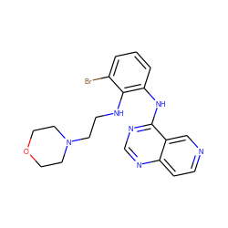 Brc1cccc(Nc2ncnc3ccncc23)c1NCCN1CCOCC1 ZINC000029132872