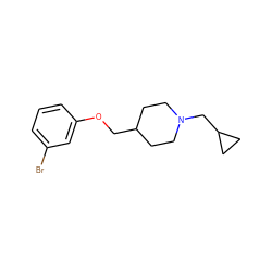 Brc1cccc(OCC2CCN(CC3CC3)CC2)c1 ZINC000013605814