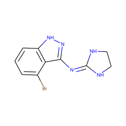 Brc1cccc2[nH]nc(N=C3NCCN3)c12 ZINC000066165966