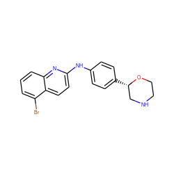 Brc1cccc2nc(Nc3ccc([C@H]4CNCCO4)cc3)ccc12 ZINC000150021361