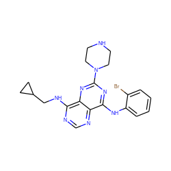 Brc1ccccc1Nc1nc(N2CCNCC2)nc2c(NCC3CC3)ncnc12 ZINC000084618461