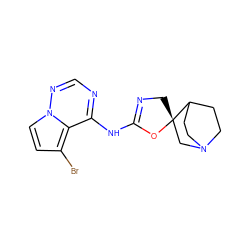 Brc1ccn2ncnc(NC3=NC[C@@]4(CN5CCC4CC5)O3)c12 ZINC001772581904