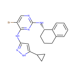 Brc1cnc(N[C@H]2CCCc3ccccc32)nc1Nc1cc(C2CC2)[nH]n1 ZINC000136839456