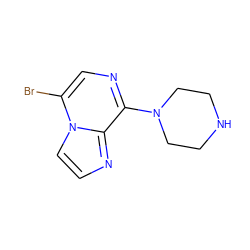 Brc1cnc(N2CCNCC2)c2nccn12 ZINC000011422360