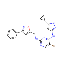 Brc1cnc(NCc2cc(-c3ccccc3)no2)nc1Nc1cc(C2CC2)[nH]n1 ZINC000136872019