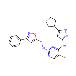 Brc1cnc(NCc2cc(-c3ccccc3)no2)nc1Nc1cc(C2CCCC2)[nH]n1 ZINC000203008677