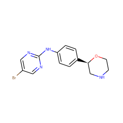 Brc1cnc(Nc2ccc([C@@H]3CNCCO3)cc2)nc1 ZINC000149928456