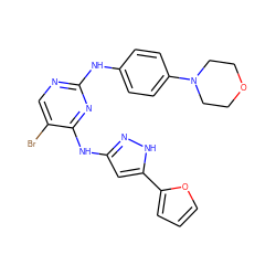 Brc1cnc(Nc2ccc(N3CCOCC3)cc2)nc1Nc1cc(-c2ccco2)[nH]n1 ZINC000136902656