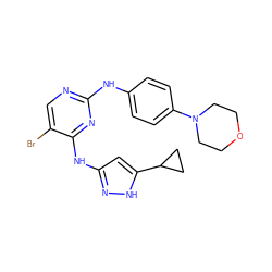 Brc1cnc(Nc2ccc(N3CCOCC3)cc2)nc1Nc1cc(C2CC2)[nH]n1 ZINC000035820931