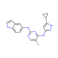 Brc1cnc(Nc2ccc3[nH]ccc3c2)nc1Nc1cc(C2CC2)[nH]n1 ZINC000203003196