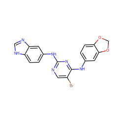 Brc1cnc(Nc2ccc3[nH]cnc3c2)nc1Nc1ccc2c(c1)OCO2 ZINC000028522833