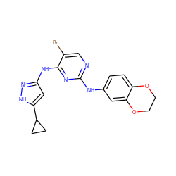 Brc1cnc(Nc2ccc3c(c2)OCCO3)nc1Nc1cc(C2CC2)[nH]n1 ZINC000203007145