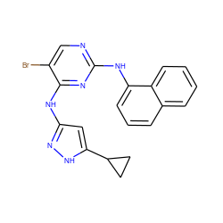 Brc1cnc(Nc2cccc3ccccc23)nc1Nc1cc(C2CC2)[nH]n1 ZINC000203003084