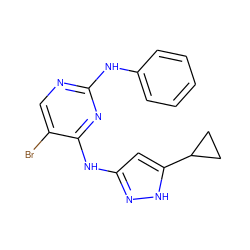 Brc1cnc(Nc2ccccc2)nc1Nc1cc(C2CC2)[nH]n1 ZINC000203004264