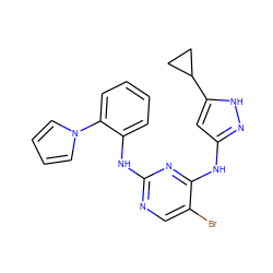 Brc1cnc(Nc2ccccc2-n2cccc2)nc1Nc1cc(C2CC2)[nH]n1 ZINC000203006087