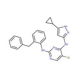 Brc1cnc(Nc2ccccc2Cc2ccccc2)nc1Nc1cc(C2CC2)[nH]n1 ZINC000203003961