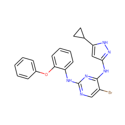 Brc1cnc(Nc2ccccc2Oc2ccccc2)nc1Nc1cc(C2CC2)[nH]n1 ZINC000203008811