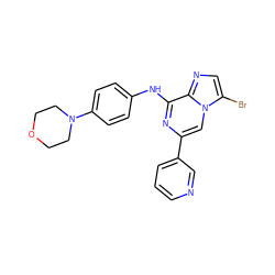 Brc1cnc2c(Nc3ccc(N4CCOCC4)cc3)nc(-c3cccnc3)cn12 ZINC000064549079