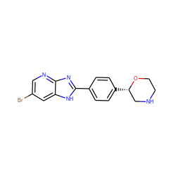 Brc1cnc2nc(-c3ccc([C@H]4CNCCO4)cc3)[nH]c2c1 ZINC000205118396