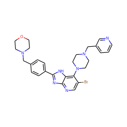 Brc1cnc2nc(-c3ccc(CN4CCOCC4)cc3)[nH]c2c1N1CCN(Cc2cccnc2)CC1 ZINC000043170389