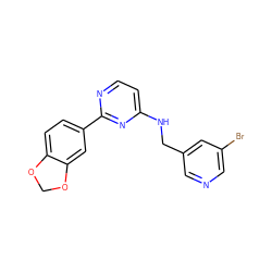 Brc1cncc(CNc2ccnc(-c3ccc4c(c3)OCO4)n2)c1 ZINC000096271421