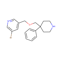 Brc1cncc(COCC2(c3ccccc3)CCNCC2)c1 ZINC000095591728