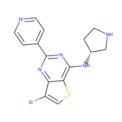 Brc1csc2c(N[C@@H]3CCNC3)nc(-c3ccncc3)nc12 ZINC000149016773