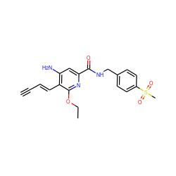 C#C/C=C/c1c(N)cc(C(=O)NCc2ccc(S(C)(=O)=O)cc2)nc1OCC ZINC000038145070