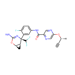 C#C[C@@H](C)Oc1cnc(C(=O)Nc2ccc(F)c([C@@]3(C(F)F)N=C(N)O[C@@H]4C[C@@H]43)c2)cn1 ZINC000226075589
