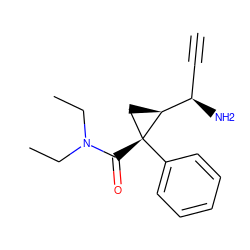 C#C[C@@H](N)[C@@H]1C[C@@]1(C(=O)N(CC)CC)c1ccccc1 ZINC000013781004