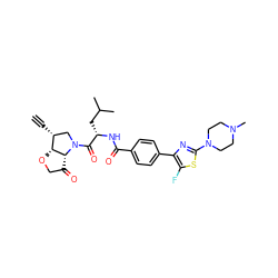 C#C[C@@H]1CN(C(=O)[C@H](CC(C)C)NC(=O)c2ccc(-c3nc(N4CCN(C)CC4)sc3F)cc2)[C@@H]2C(=O)CO[C@@H]21 ZINC000068204723