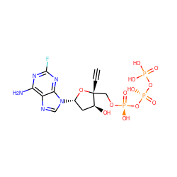 C#C[C@]1(CO[P@@](=O)(O)O[P@@](=O)(O)OP(=O)(O)O)O[C@@H](n2cnc3c(N)nc(F)nc32)C[C@@H]1O ZINC000042877555