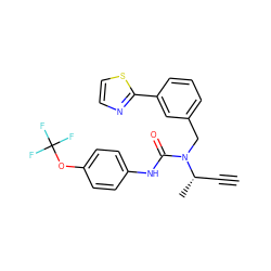 C#C[C@H](C)N(Cc1cccc(-c2nccs2)c1)C(=O)Nc1ccc(OC(F)(F)F)cc1 ZINC000205979037