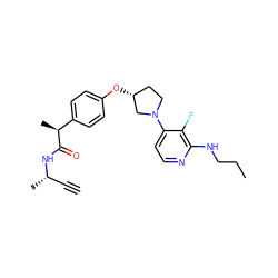 C#C[C@H](C)NC(=O)[C@@H](C)c1ccc(O[C@@H]2CCN(c3ccnc(NCCC)c3F)C2)cc1 ZINC001772605236