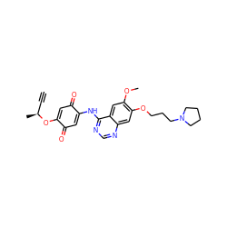 C#C[C@H](C)OC1=CC(=O)C(Nc2ncnc3cc(OCCCN4CCCC4)c(OC)cc23)=CC1=O ZINC000137626961