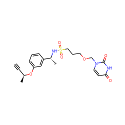 C#C[C@H](C)Oc1cccc([C@@H](C)NS(=O)(=O)CCCOCn2ccc(=O)[nH]c2=O)c1 ZINC000116098088