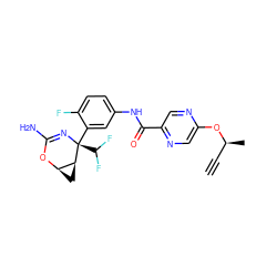 C#C[C@H](C)Oc1cnc(C(=O)Nc2ccc(F)c([C@@]3(C(F)F)N=C(N)O[C@@H]4C[C@@H]43)c2)cn1 ZINC000226075552